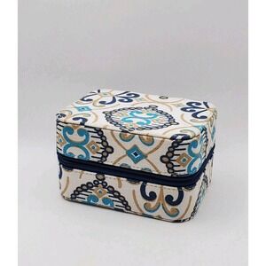 Wellspring Travel Jewelry Case Blue Medallion Damask Zippered Organizer Pouch